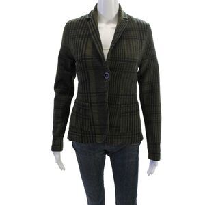 Transit Par Such Womens Black Plaid Collared Button Blazer Acrylic Size 1